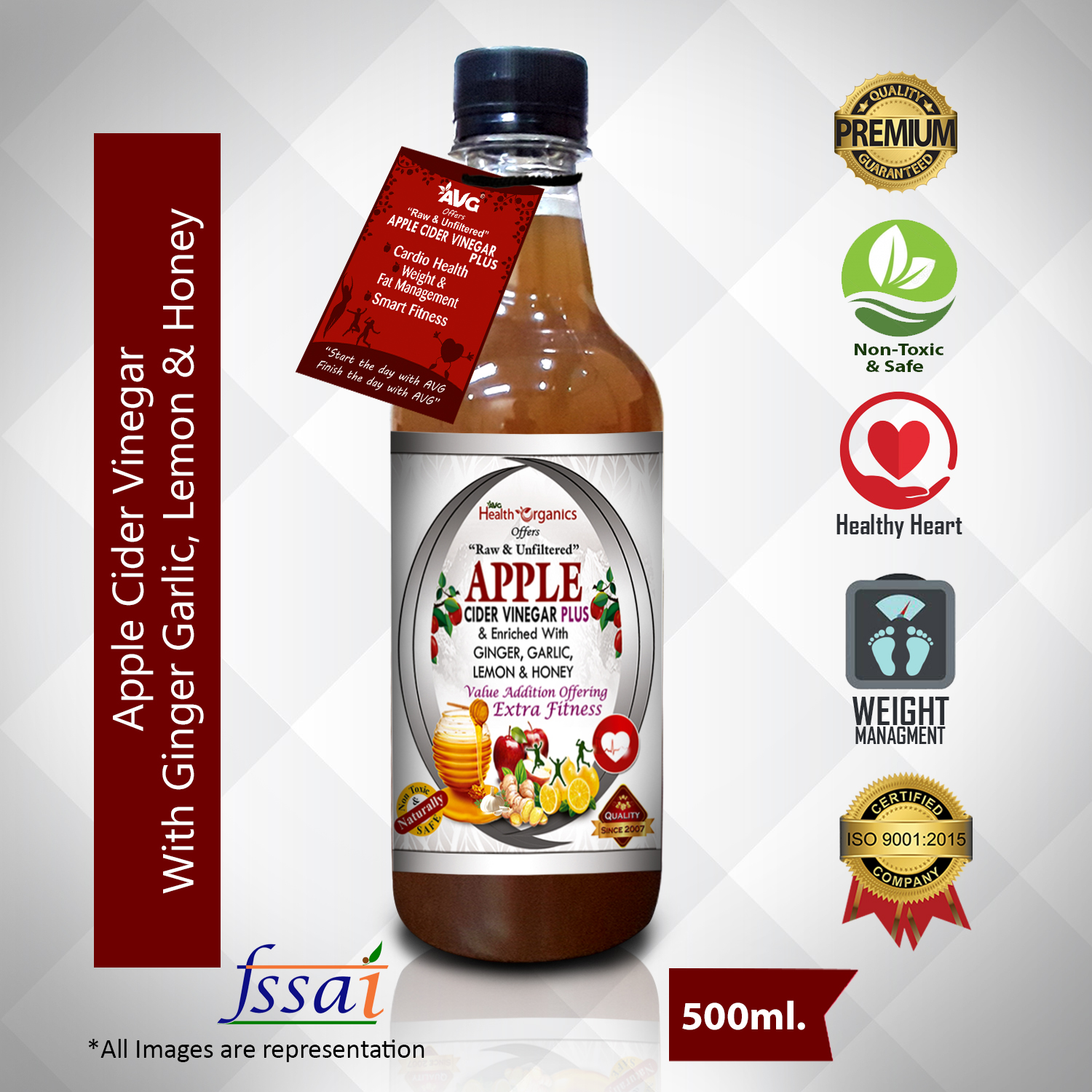 AVG Health Organics Apple Cider Vinegar Plus with Ginger, Garlic, Lemon & Honey
